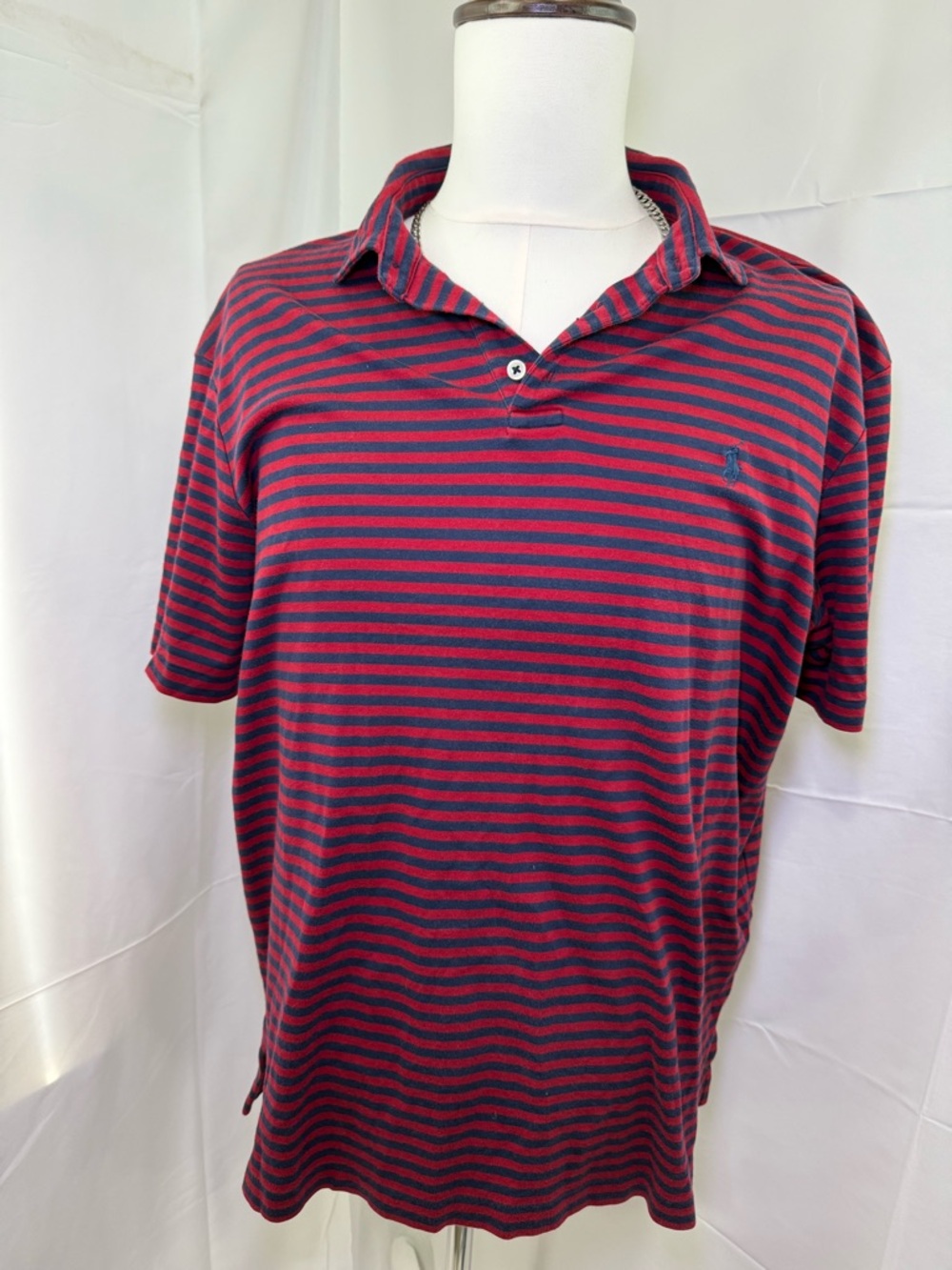 Polo by Ralph Lauren Red & Navy Striped Short-Sleeve Polo Pima soft golf shirt